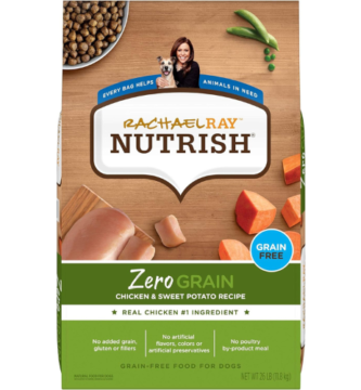 "Empaque de Rachael Ray Nutrish Zero Grain para perros, fórmula sin granos con pollo y batata."